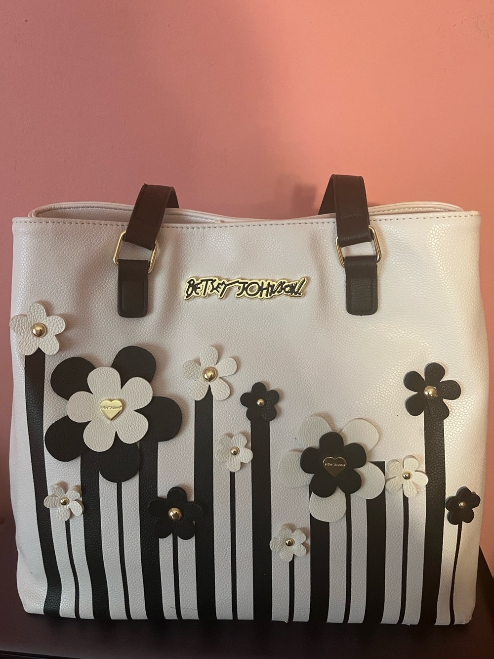Betsey Johnson Floral Tote in White & Black